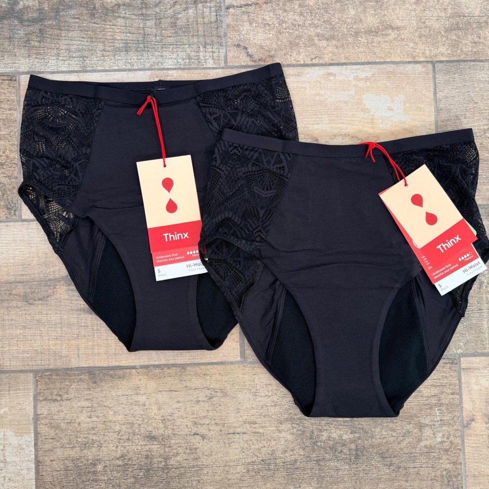 Thinx Modal Hi-Waist Period Underwear Heavy Absorbency Black Lace Small Set of 2